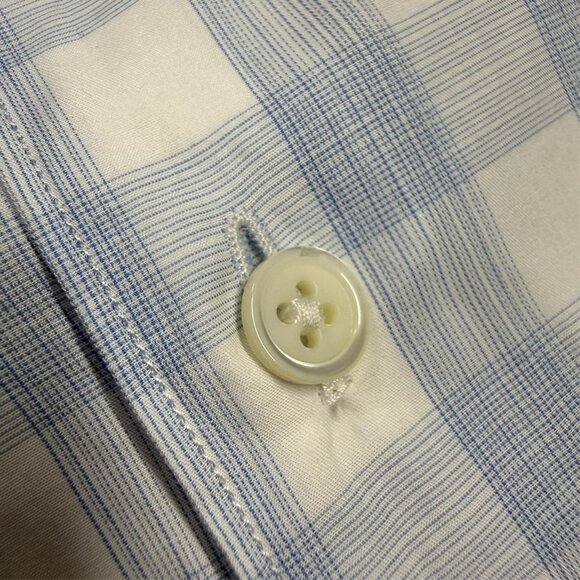 ZEGNA Dress Shirt Centoquaranta Twill Check Cotton Long Sleeve Blue 14.5 Small - Picture 4 of 9
